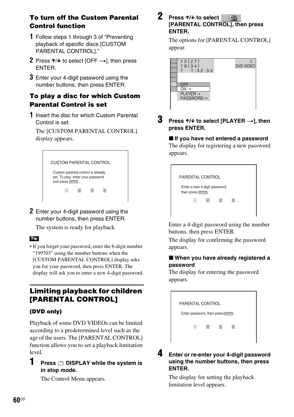 Limiting playback for children [parental control | Sony DX250 User Manual | Page 60 / 96