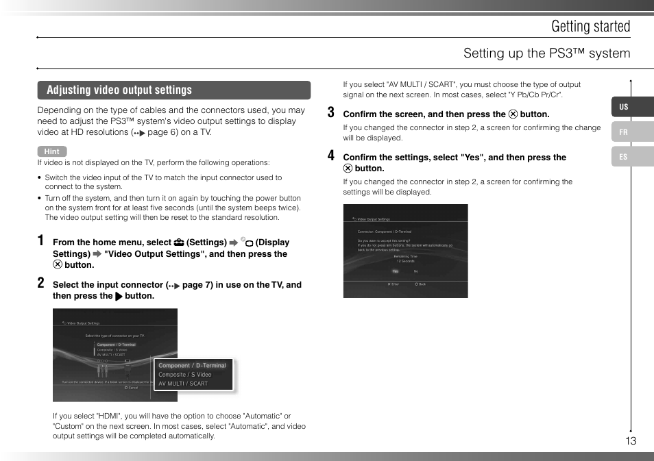 Getting started, Setting up the ps3™ system | Sony 160GB Playstation 3 CECHP01 User Manual | Page 13 / 100