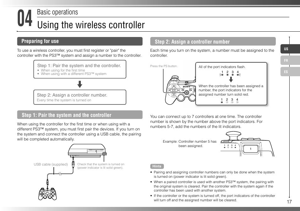 Using the wireless controller, Basic operations | Sony 160GB Playstation 3 CECHP01 User Manual | Page 17 / 100