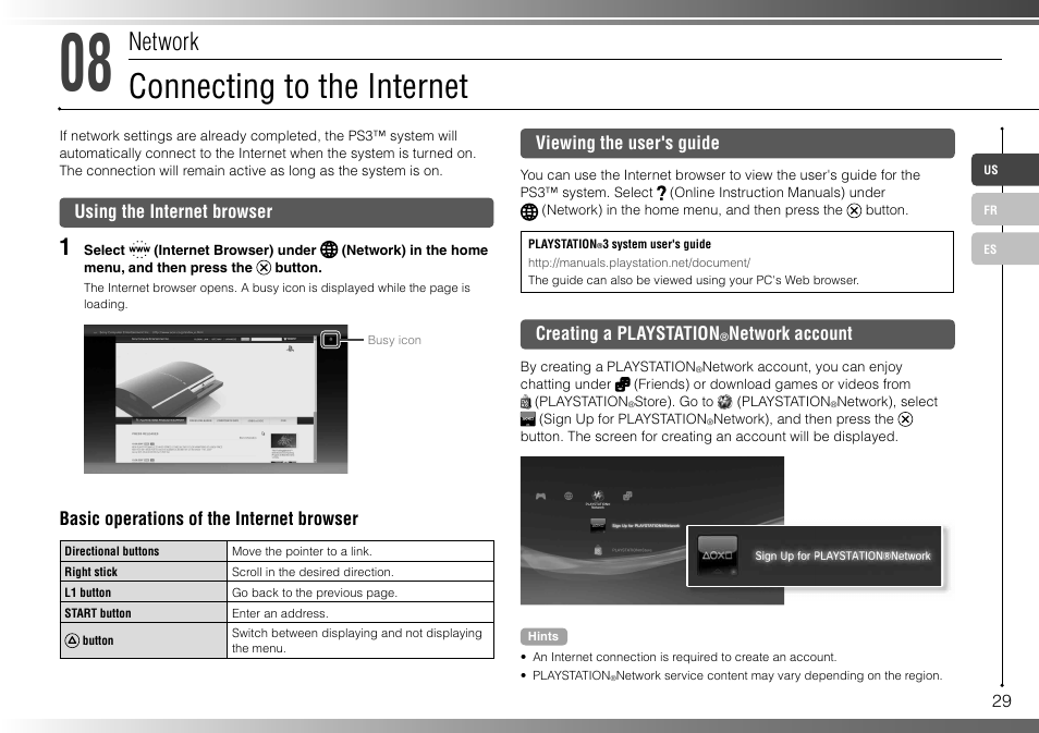 Connecting to the internet, Network | Sony 160GB Playstation 3 CECHP01 User Manual | Page 29 / 100