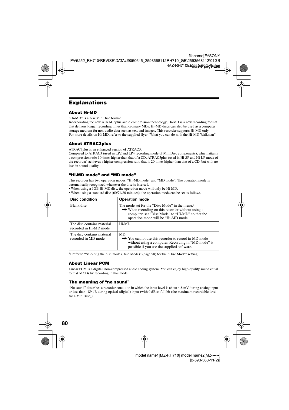 Explanations | Sony Portable MD Recorder MZ-RH710 User Manual | Page 80 / 115