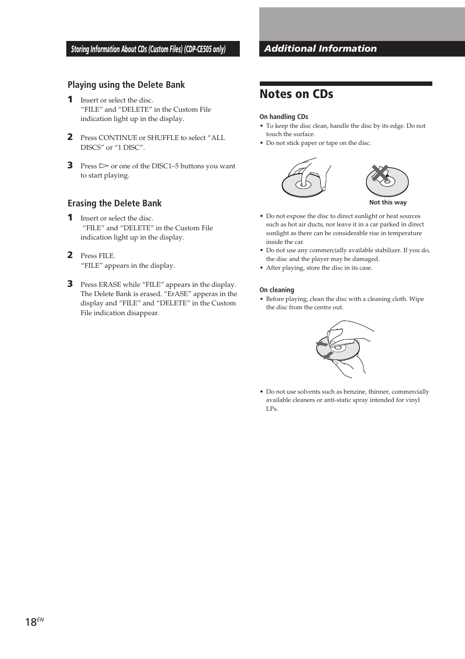 Playing using the delete bank 1, Erasing the delete bank 1 | Sony CDP-CE405 User Manual | Page 18 / 78