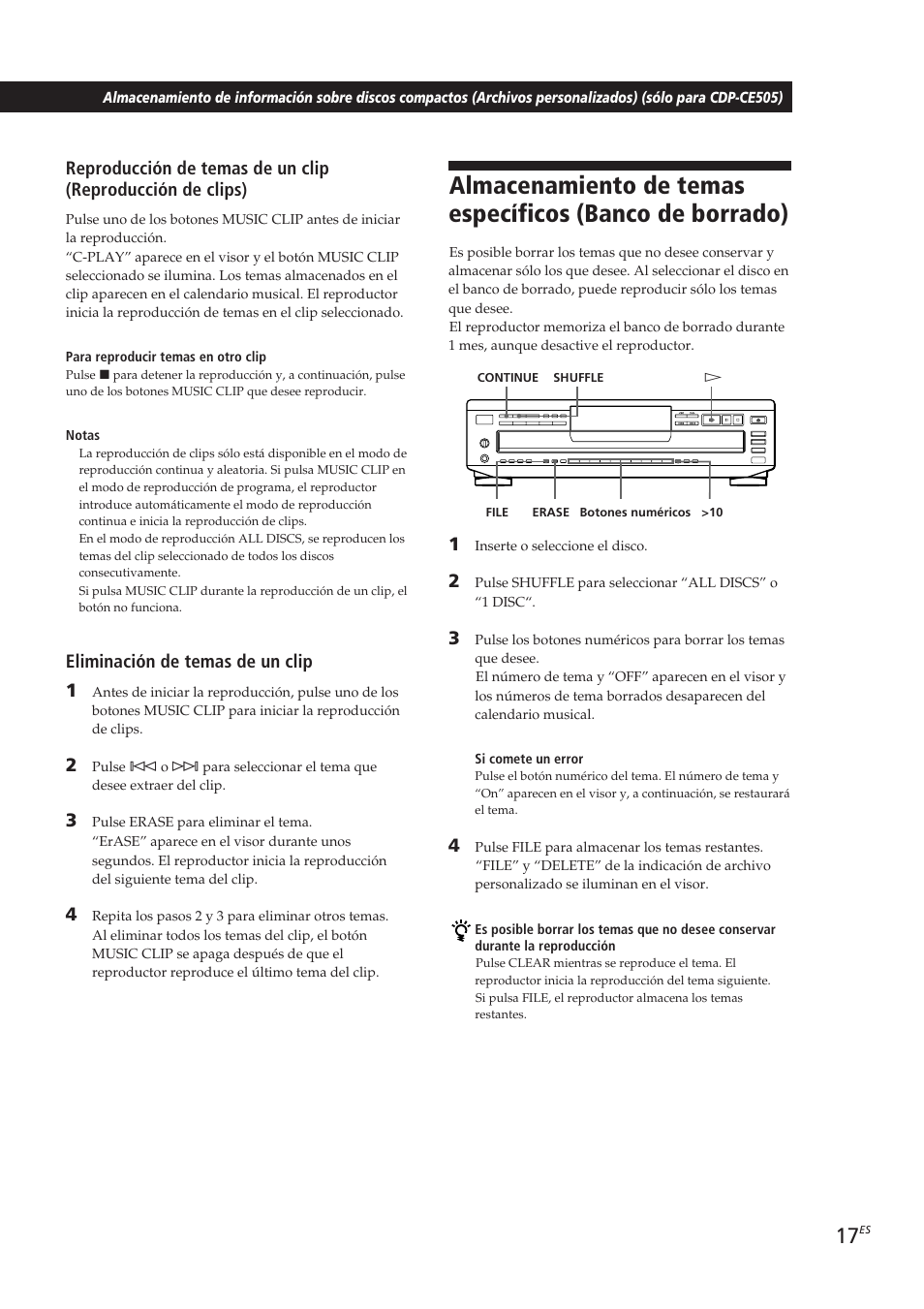 Eliminación de temas de un clip 1 | Sony CDP-CE405 User Manual | Page 55 / 78