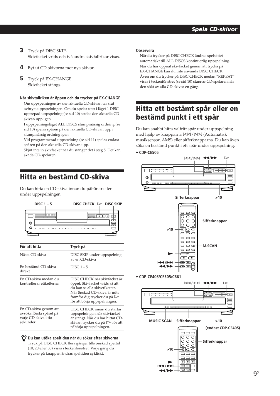 Hitta en bestämd cd-skiva, Spela cd-skivor | Sony CDP-CE405 User Manual | Page 66 / 78