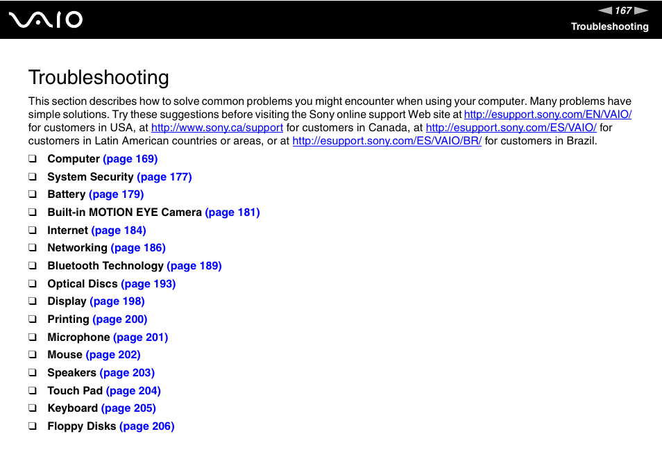 Troubleshooting | Sony VGN-SZ300 User Manual | Page 167 / 230