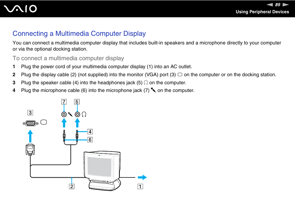 Connecting a multimedia computer display | Sony VGN-SZ300 User Manual | Page 89 / 230