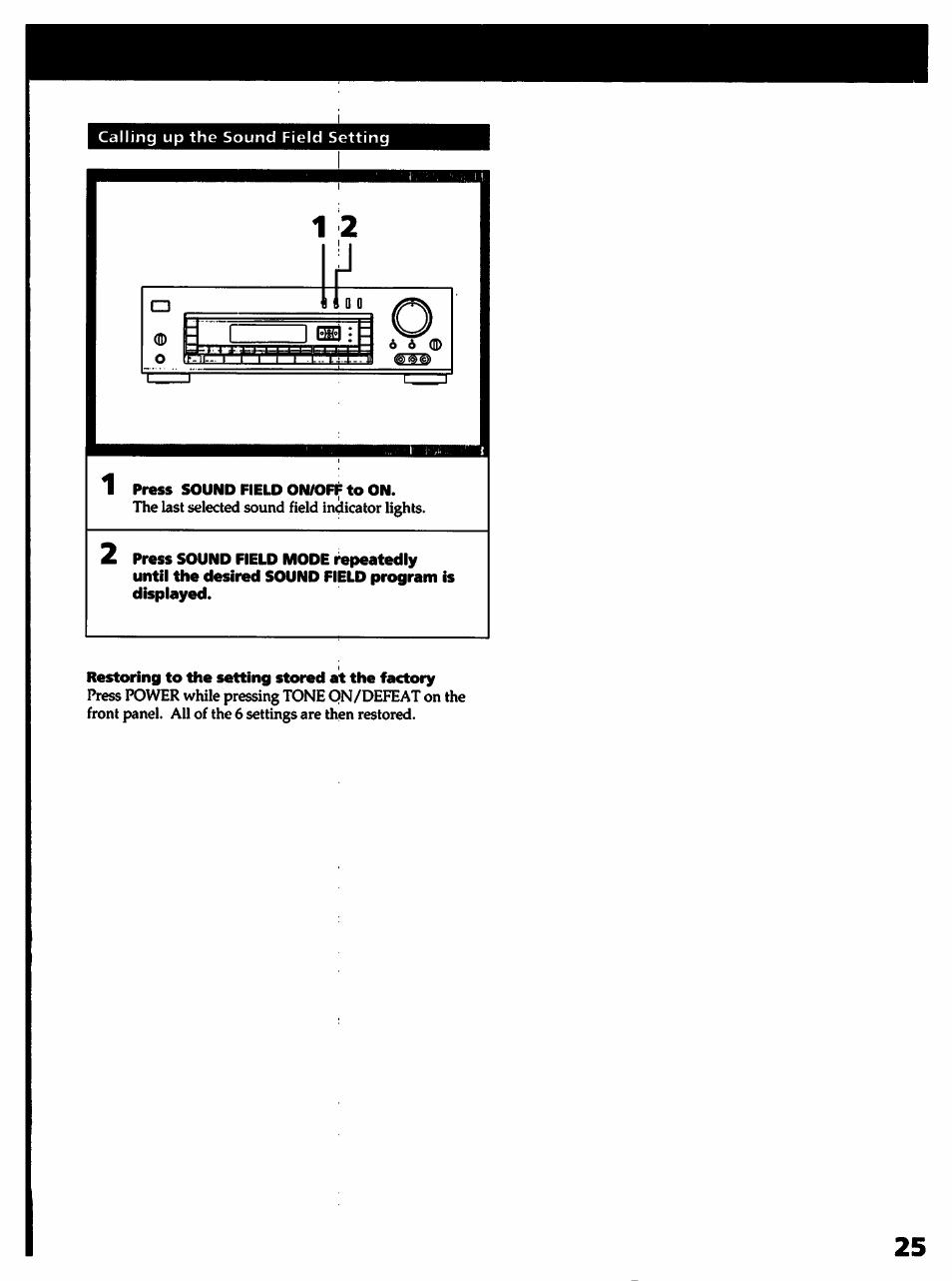 Restoring to the setting stored at the factory | Sony STR- D915 User Manual | Page 25 / 35
