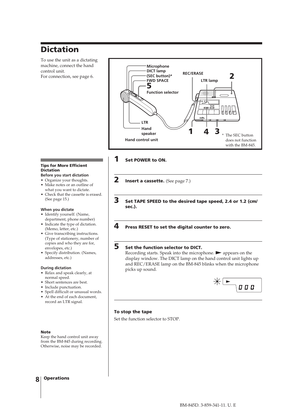 Dictation | Sony BM-845D User Manual | Page 8 / 20