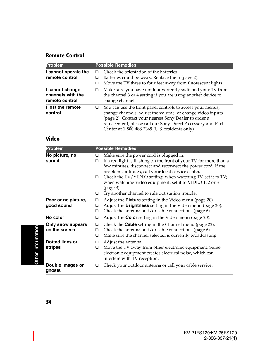Sony WEGA KV-21FS120 User Manual | Page 42 / 48
