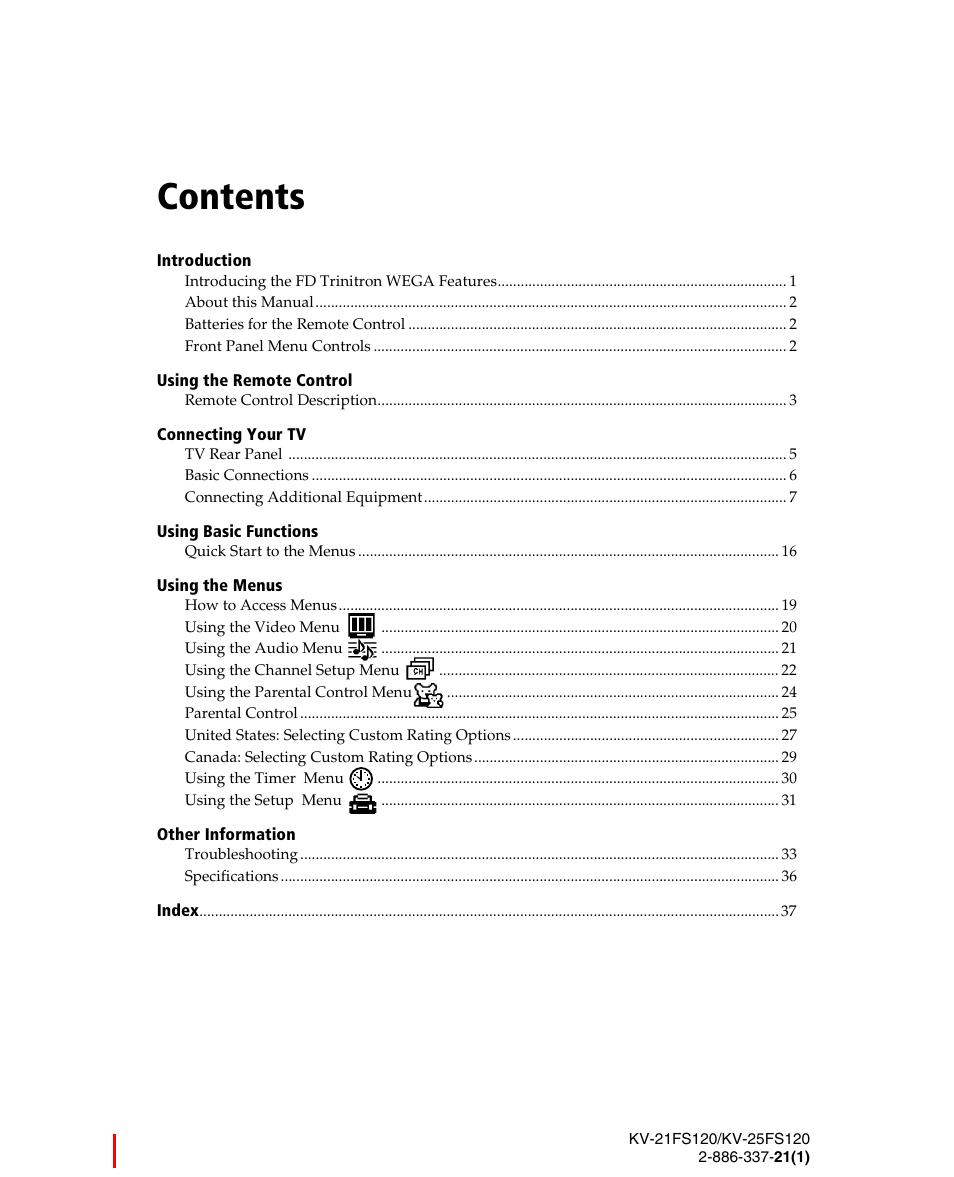 Sony WEGA KV-21FS120 User Manual | Page 7 / 48