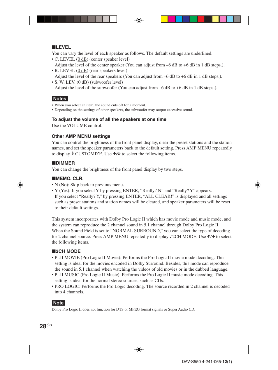 Sony DAV-S550 User Manual | Page 28 / 84