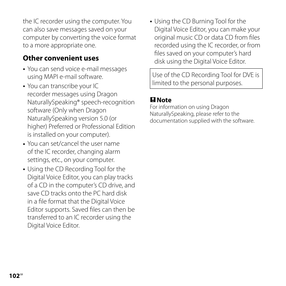 Other convenient uses | Sony ICD-SX800 User Manual | Page 102 / 136