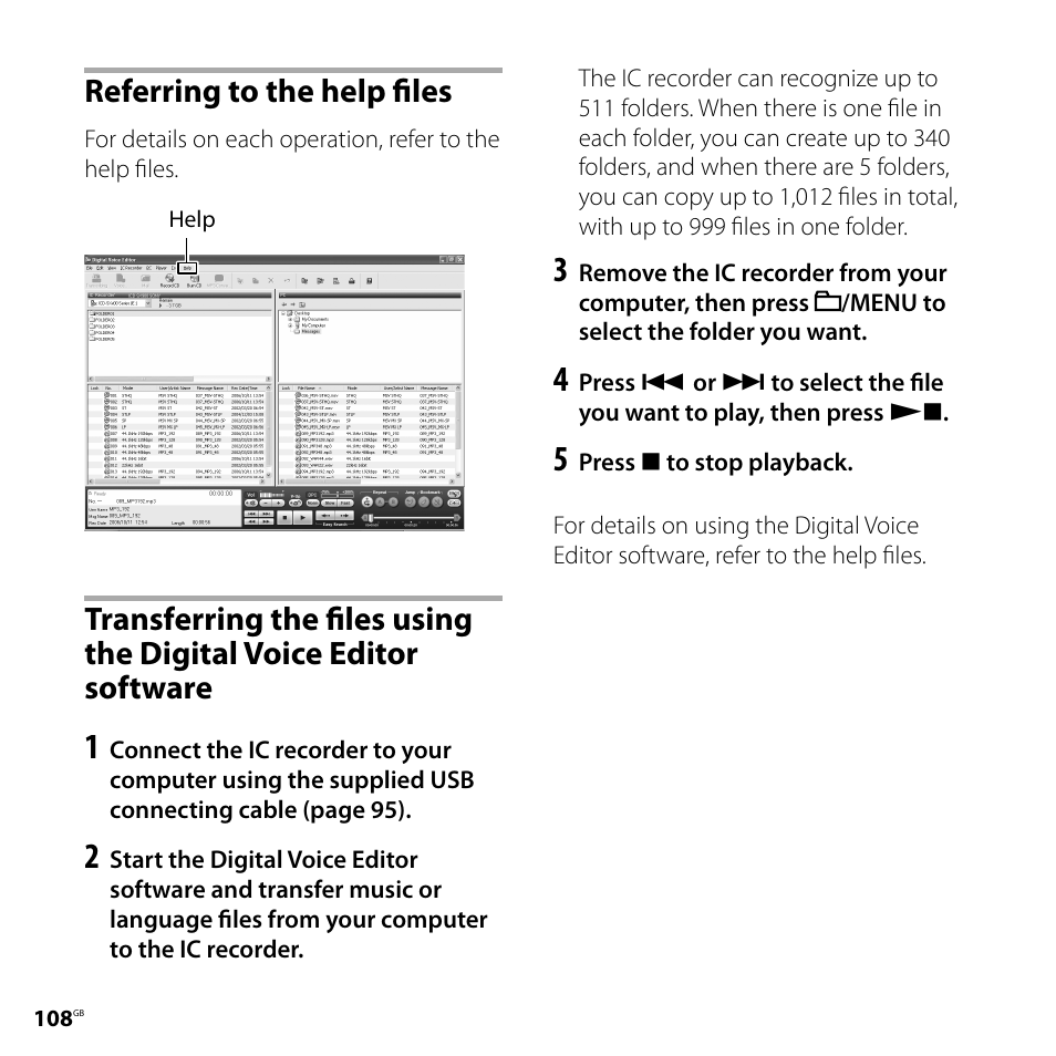 Referring to the help files, Voice editor software | Sony ICD-SX800 User Manual | Page 108 / 136