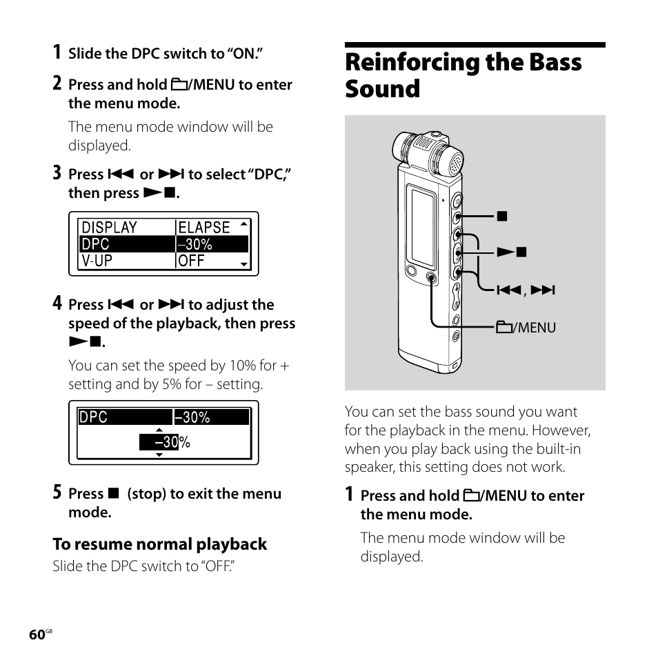 Reinforcing the bass sound | Sony ICD-SX800 User Manual | Page 60 / 136