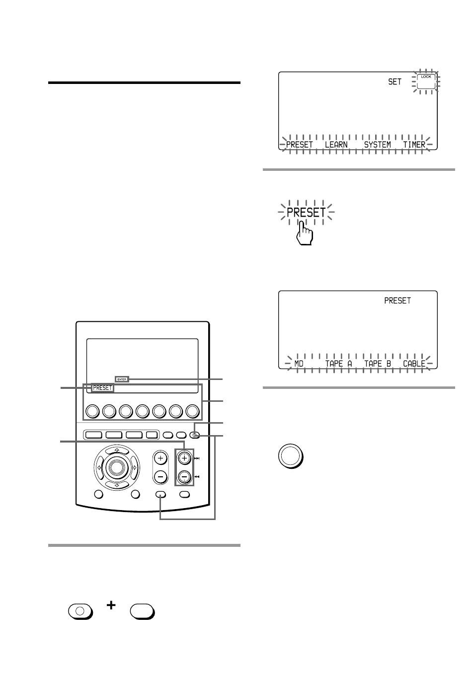 Finding a component code with the search function, Press the preset key, While pressing commander off, press muting | Before starting the search function, Preset” appears on the mode display key | Sony RM-AV3100 User Manual | Page 16 / 112