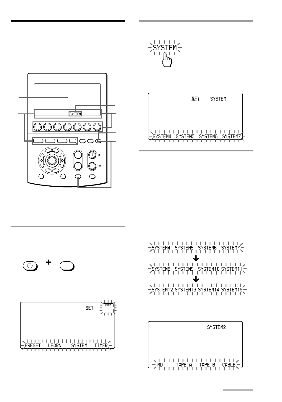 System, Press the system key, While pressing commander off, press muting | System” appears on the mode display key, Set” appears on the mode display key, Continued | Sony RM-AV3100 User Manual | Page 33 / 112