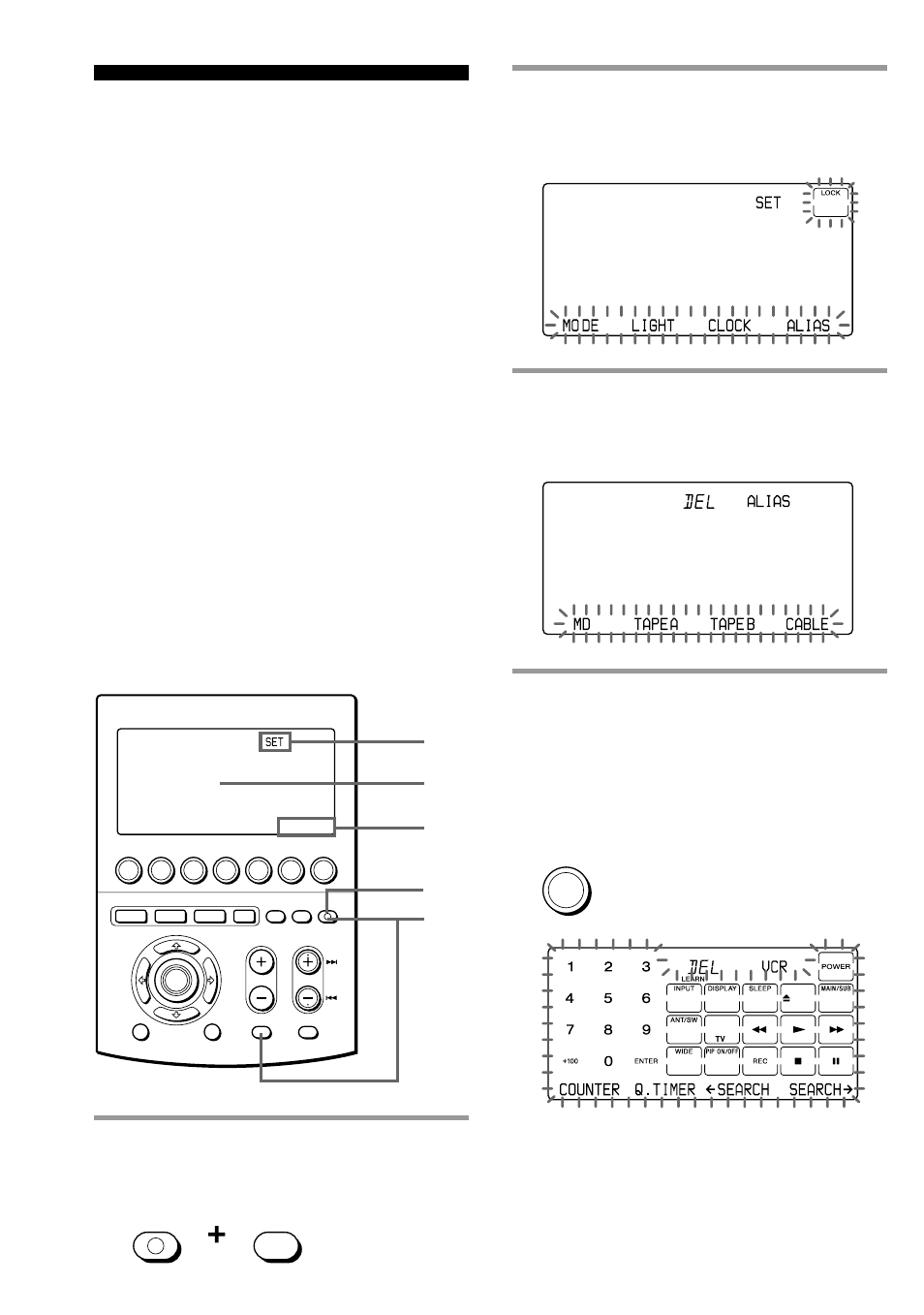 Creating an alias component key (alias), While pressing commander off, press muting, Press the alias key | Alias” appears on the mode display key | Sony RM-AV3100 User Manual | Page 74 / 112