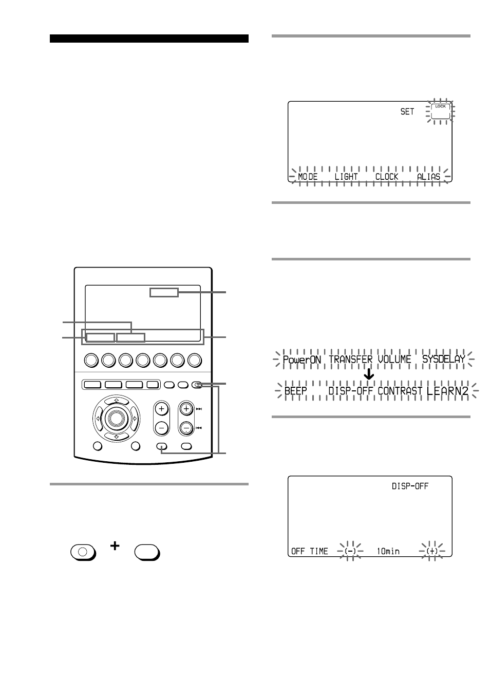 While pressing commander off, press muting, Press the mode key, Press the disp-off key | Set” appears on the mode display key, Mode” appears on the mode display key, Disp-off” appears on the mode display key | Sony RM-AV3100 User Manual | Page 78 / 112