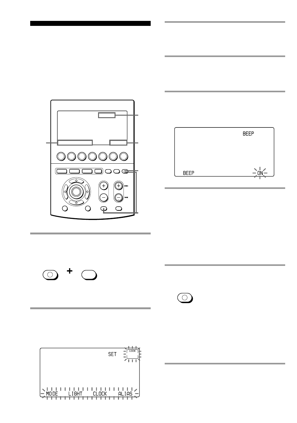 Setting the key-touch beep, While pressing commander off, press muting, Press the mode key | Press the beep key, Press commander off, Set” appears on the mode display key, Mode” appears on the mode display key, Beep” appears on the mode display key | Sony RM-AV3100 User Manual | Page 82 / 112