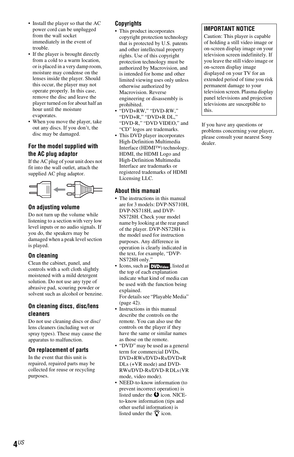 Sony DVP-NS710H User Manual | Page 4 / 60