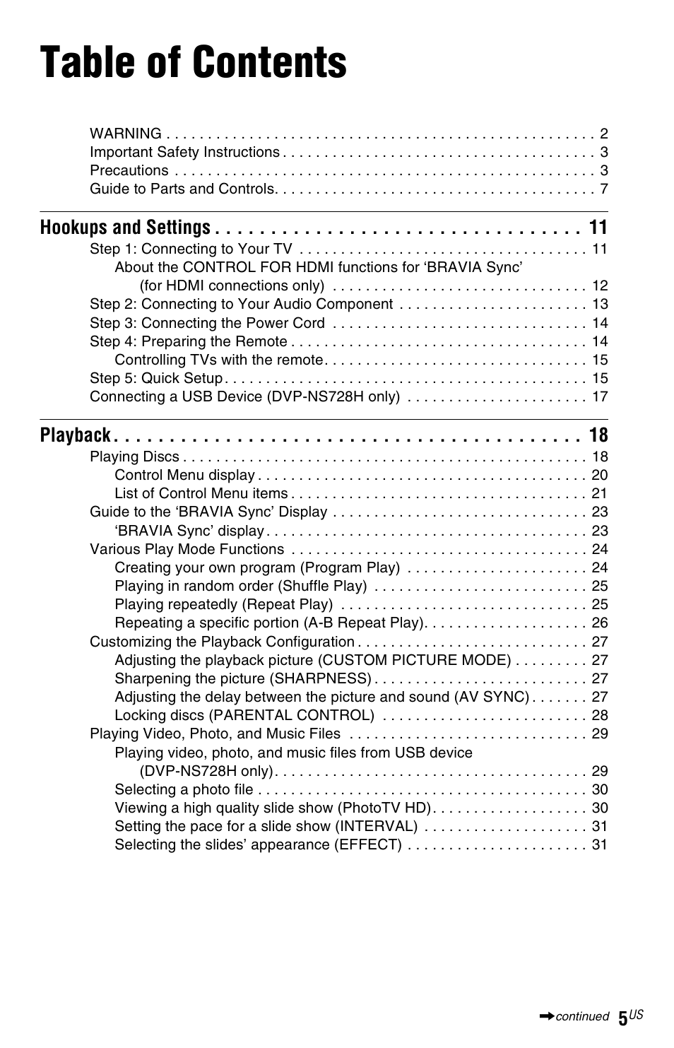 Sony DVP-NS710H User Manual | Page 5 / 60