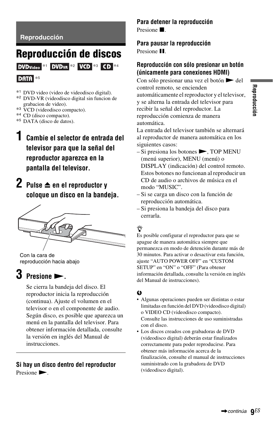 Reproducción, Reproducción de discos, Presione n | Sony DVP-NS710H User Manual | Page 57 / 60