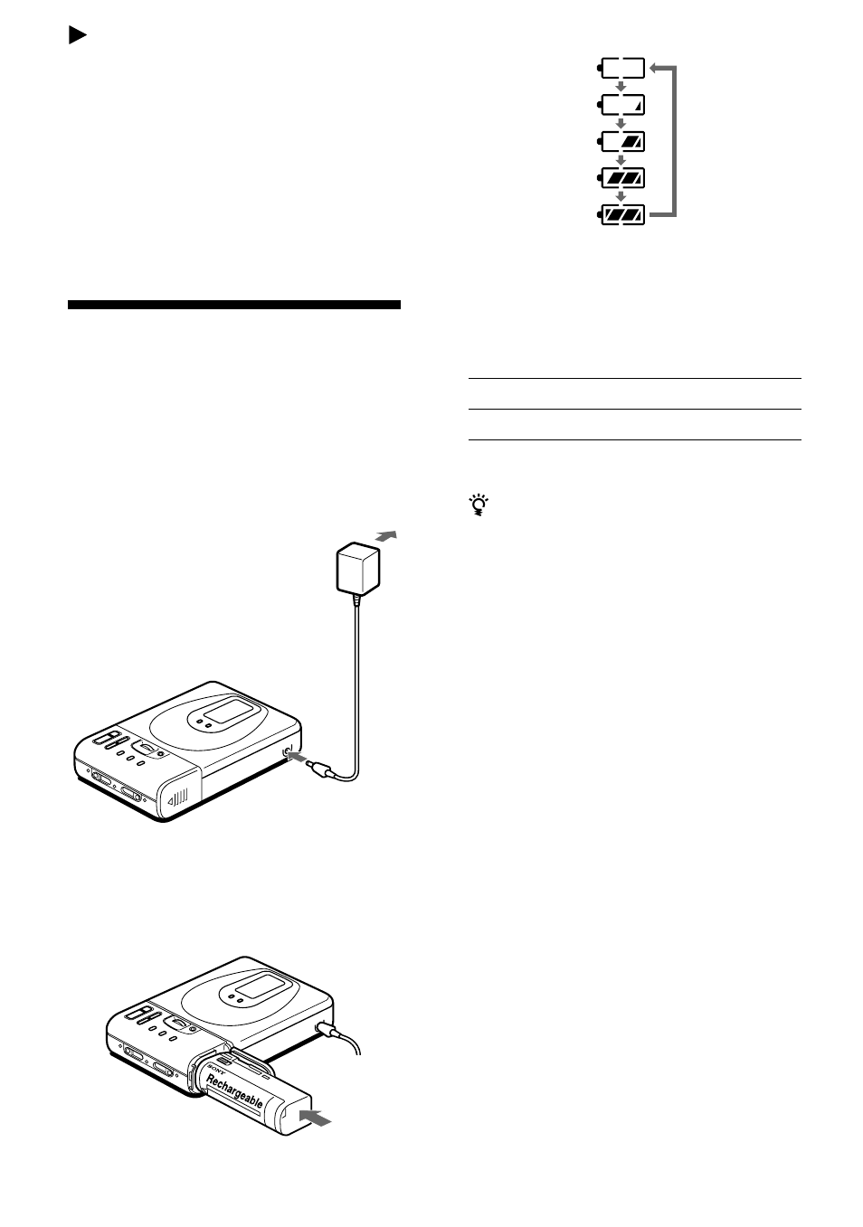Zpower sources z power sources, Using a lithium ion rechargeable battery | Sony MZ-R35 User Manual | Page 25 / 192