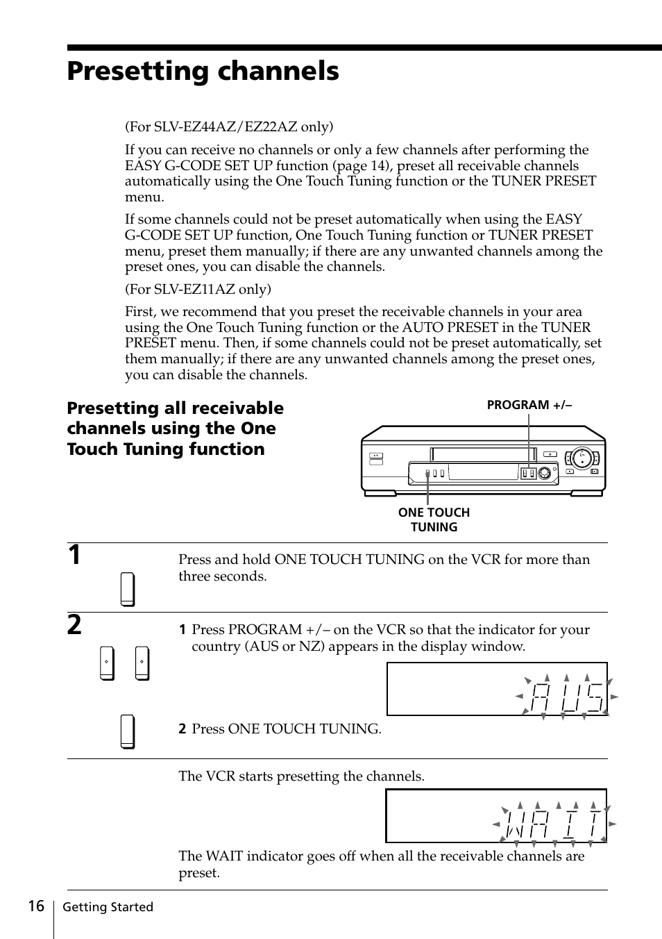 Presetting channels, 16 presetting channels | Sony SLV-EZ11AZ User Manual | Page 16 / 68