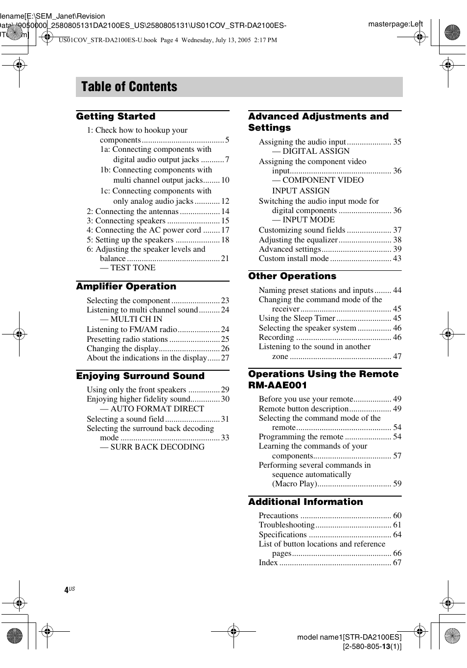 Sony STR-DA2100ES User Manual | Page 4 / 68