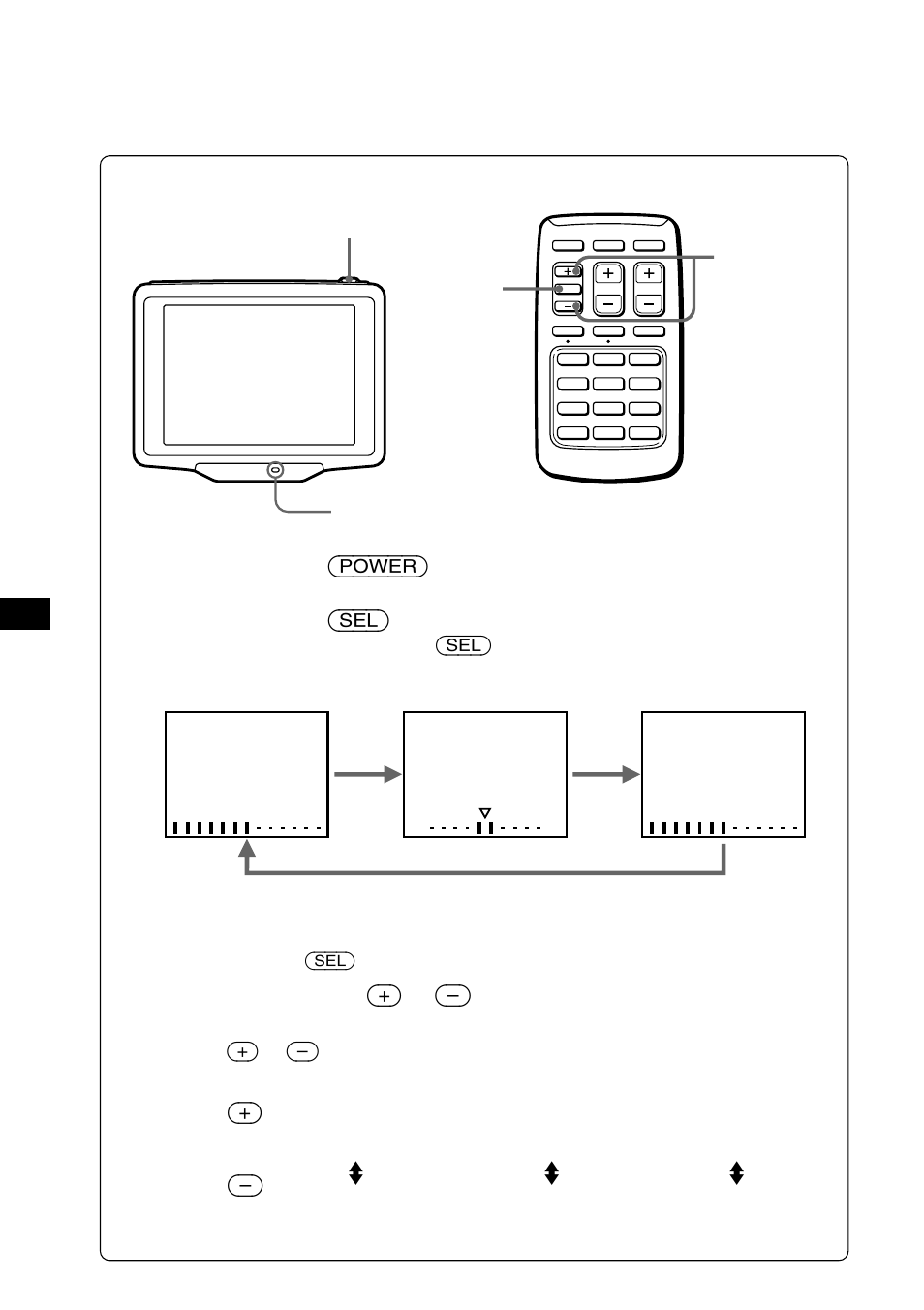 Regolazione dell’immagine, Premere (power), Premere (sel) | L’indicatore di alimentazione (power) si illumina | Sony XTL-6100MK2 User Manual | Page 48 / 60