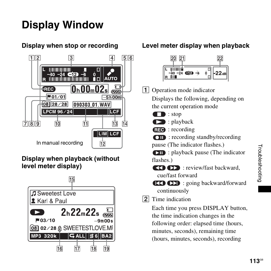 Display window | Sony 4-156-541-83(1) User Manual | Page 113 / 120