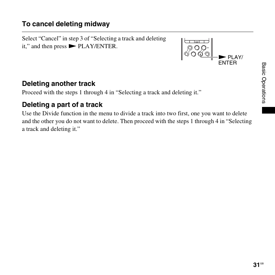 Deleting another track, Deleting a part of a track | Sony 4-156-541-83(1) User Manual | Page 31 / 120