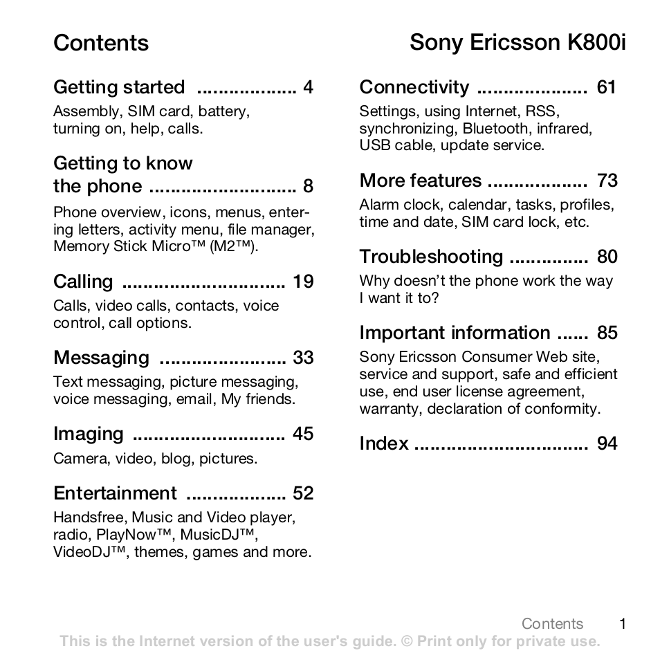 Sony K800i User Manual | 98 pages