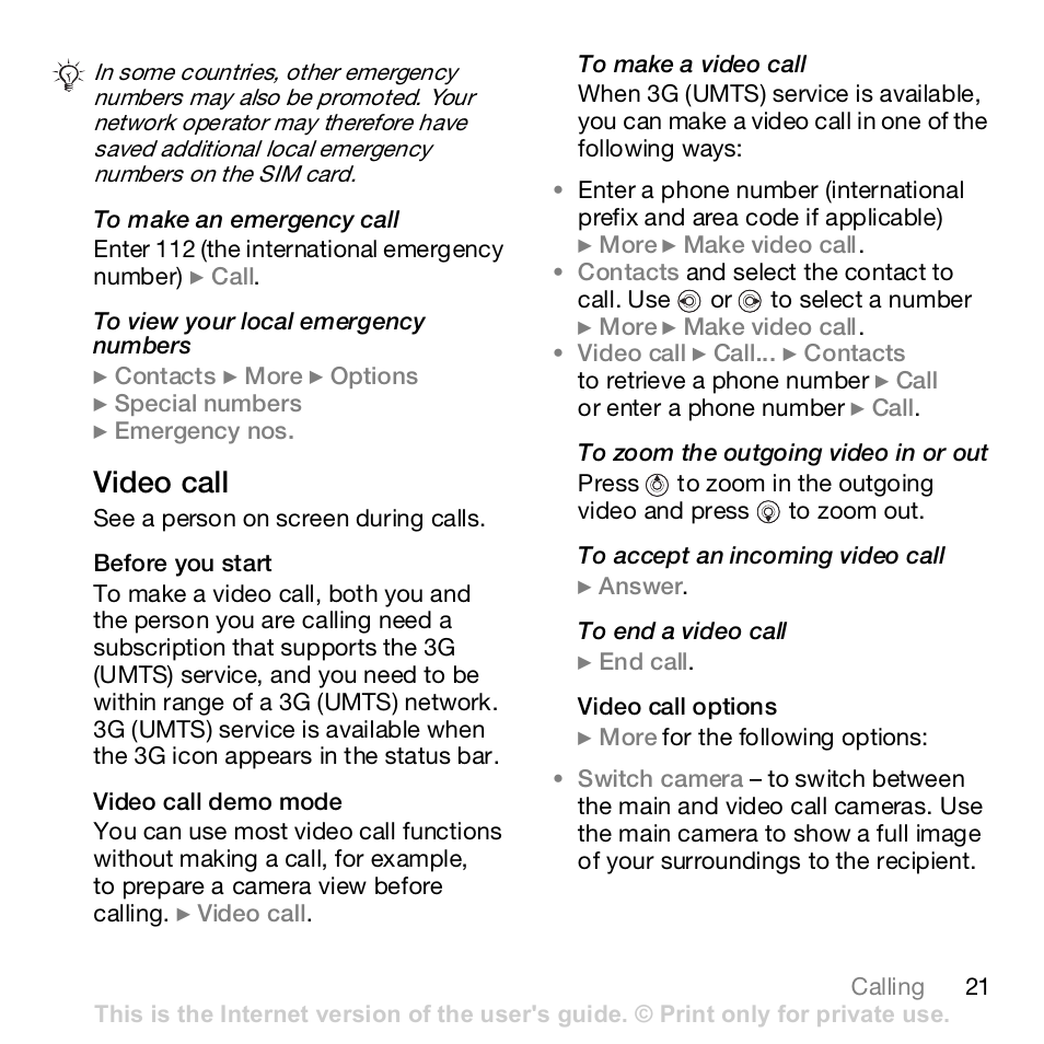 21 video call, Video call | Sony K800i User Manual | Page 21 / 98