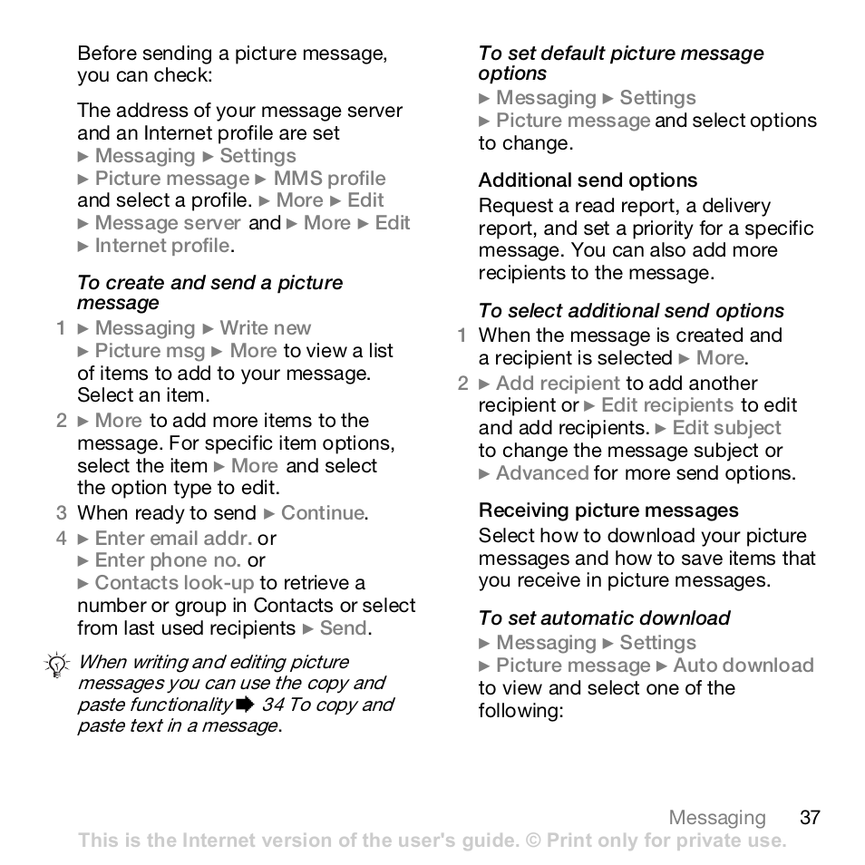 Sony K800i User Manual | Page 37 / 98