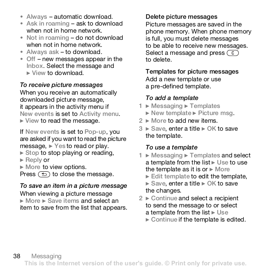 Sony K800i User Manual | Page 38 / 98