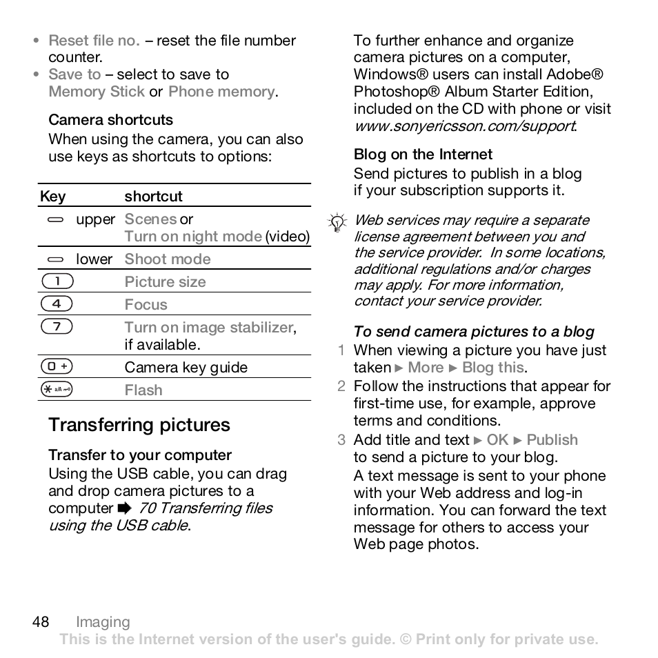 Transferring pictures | Sony K800i User Manual | Page 48 / 98