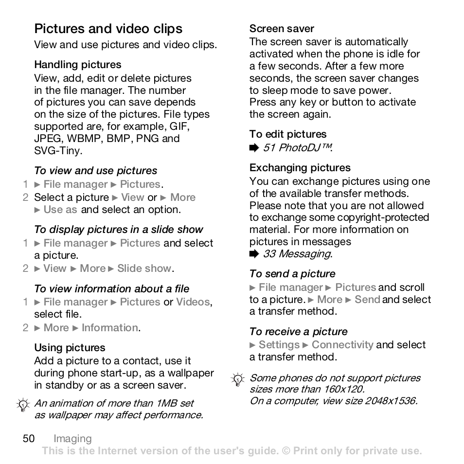 Pictures and video clips | Sony K800i User Manual | Page 50 / 98