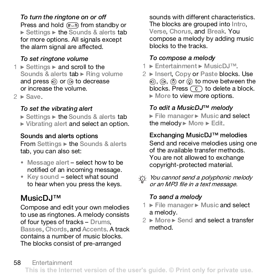 Musicdj | Sony K800i User Manual | Page 58 / 98