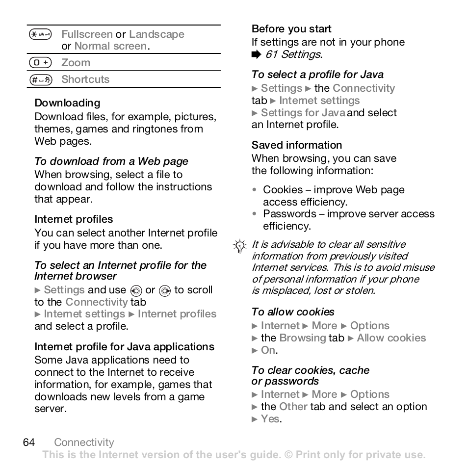 Sony K800i User Manual | Page 64 / 98