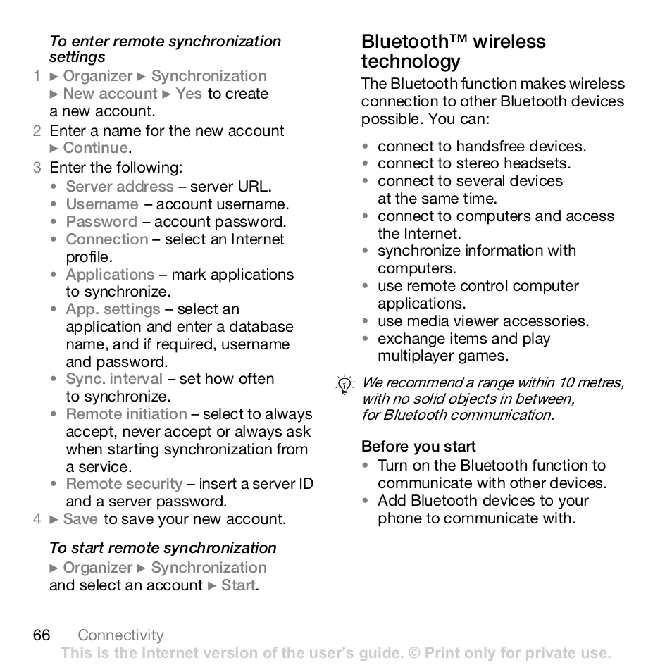 Bluetooth™ wireless technology | Sony K800i User Manual | Page 66 / 98