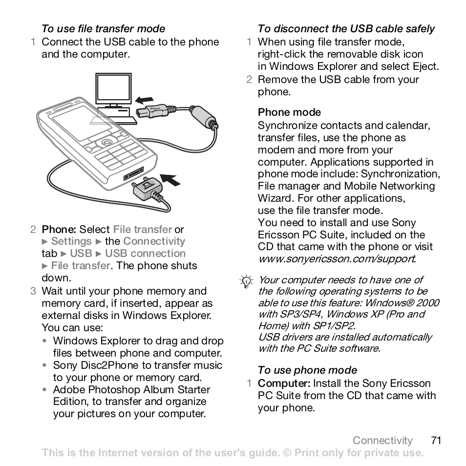 Sony K800i User Manual | Page 71 / 98