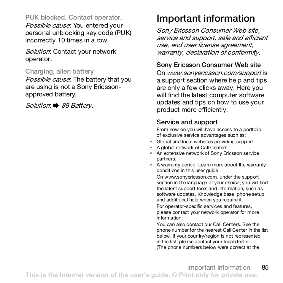 Important information | Sony K800i User Manual | Page 85 / 98