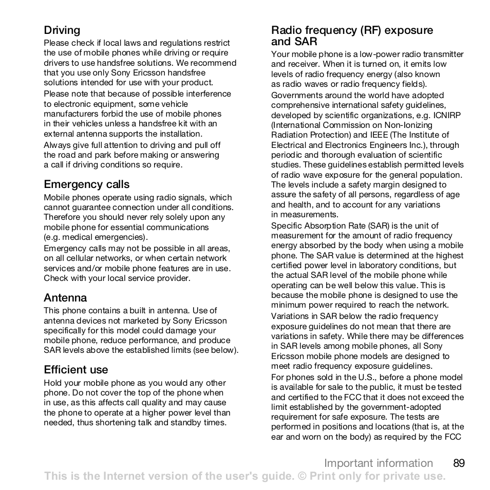 Sony K800i User Manual | Page 89 / 98