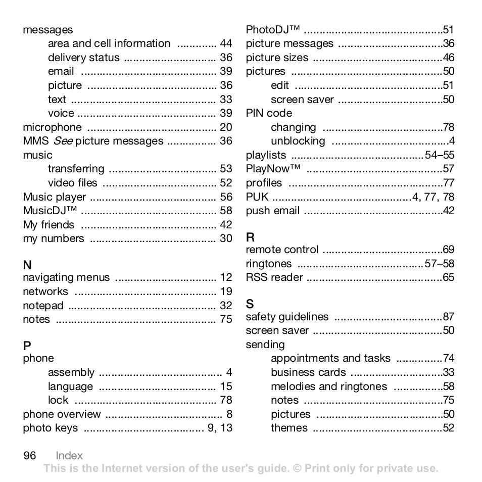 Sony K800i User Manual | Page 96 / 98