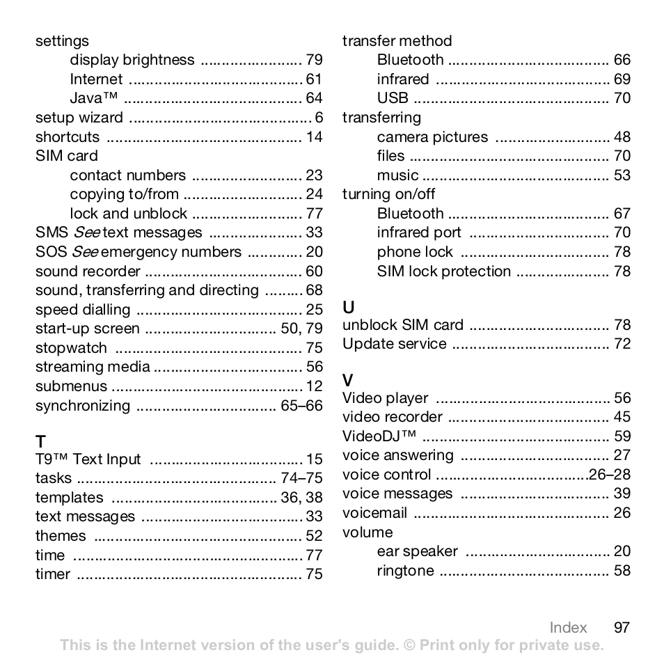 Sony K800i User Manual | Page 97 / 98