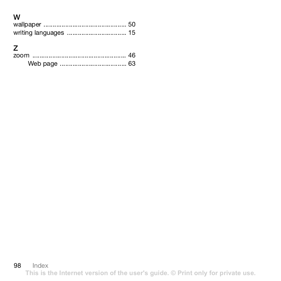 Sony K800i User Manual | Page 98 / 98