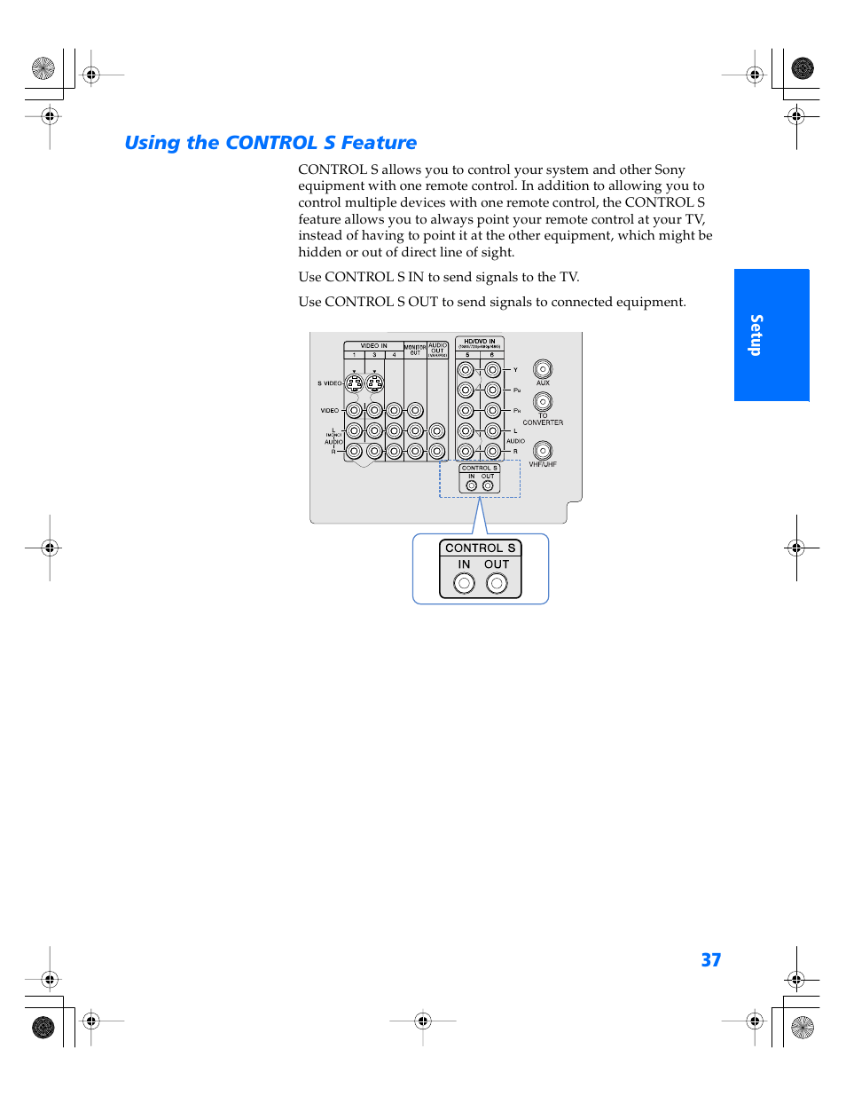 Using the control s feature | Sony WEGA KV-34XBR800 User Manual | Page 38 / 91