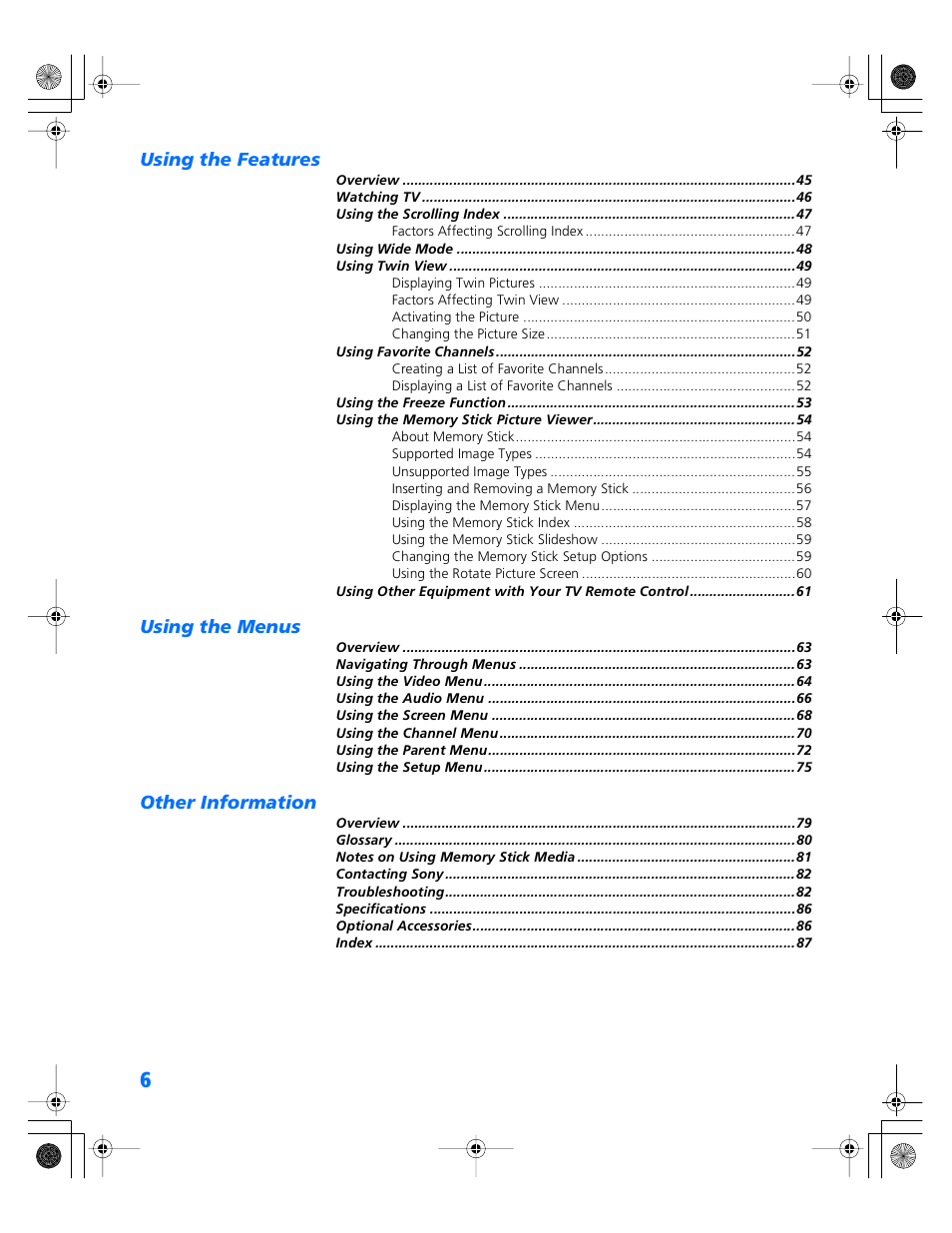 Sony WEGA KV-34XBR800 User Manual | Page 7 / 91