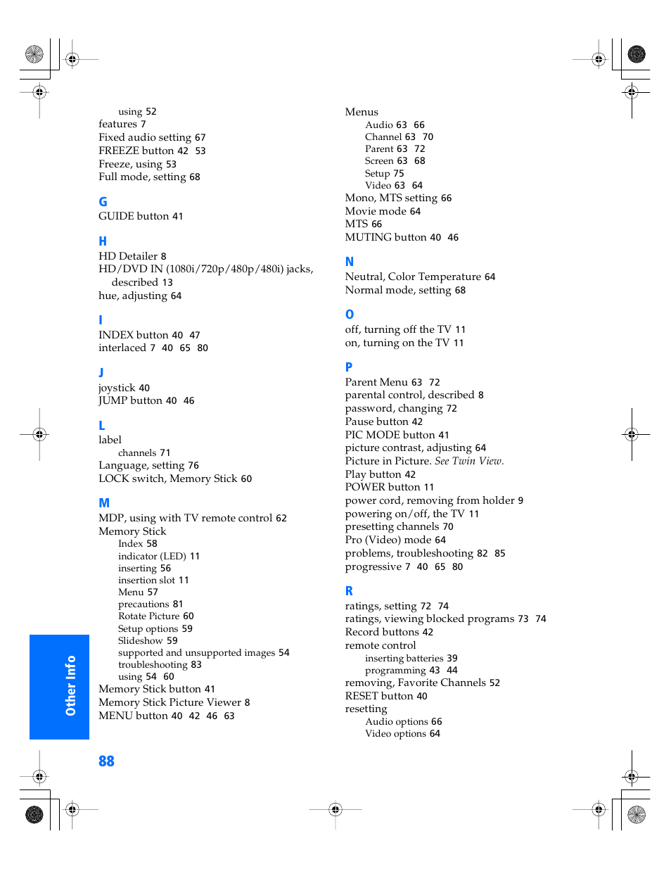 Sony WEGA KV-34XBR800 User Manual | Page 89 / 91